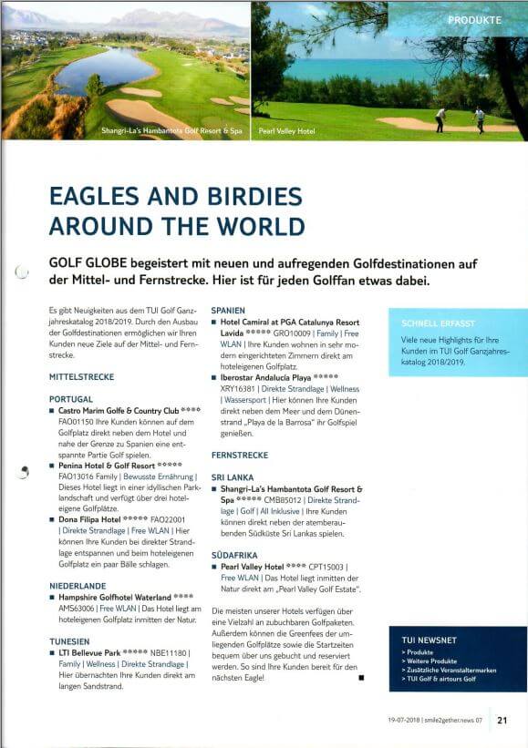 TUI news 08 Eagles and Birdies around the world